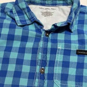 Calvin Klein Jeans Boys (5) Blue Plaid Button-up Cotton Short Sleeve Shirt.